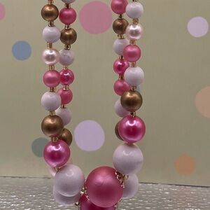 Vintage Pink, White, and Gold double strung Japan necklace Beaded Necklace